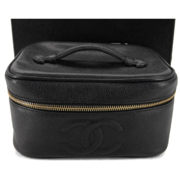 CHANEL Handbags - 100% Auth Chanel Black Caviar Skin Vanity Hand Bag